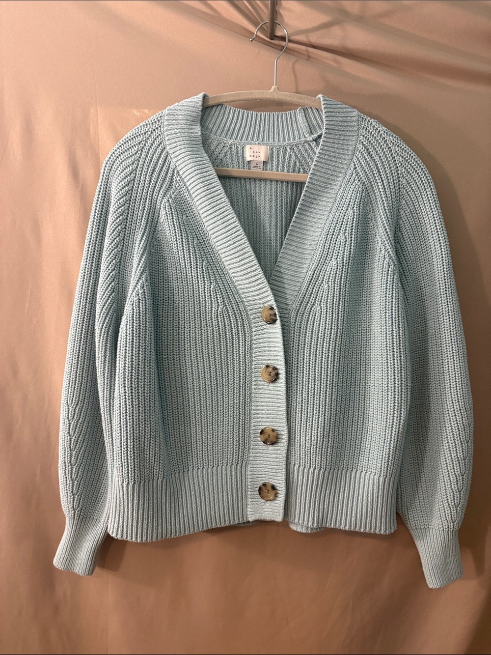 a new day Light Teal Blue Chunky Button-Up Cardigan